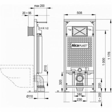 Potinkinis WC montavimo rėmas A101 Alcaplast su laikikliais 2